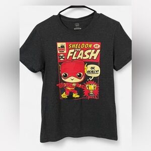 Pop Heather Grey Sheldon The Flash Graphic Tee with Red & Yellow Artwork